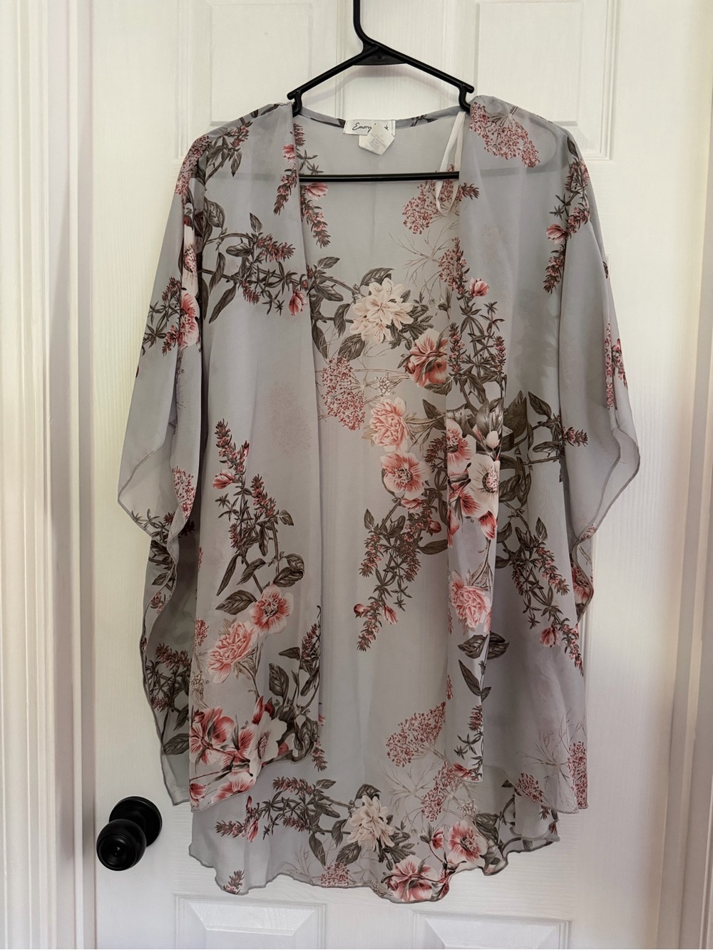 emory park Sheer Floral Kimono Tunic - Light Gray with Pink Floral